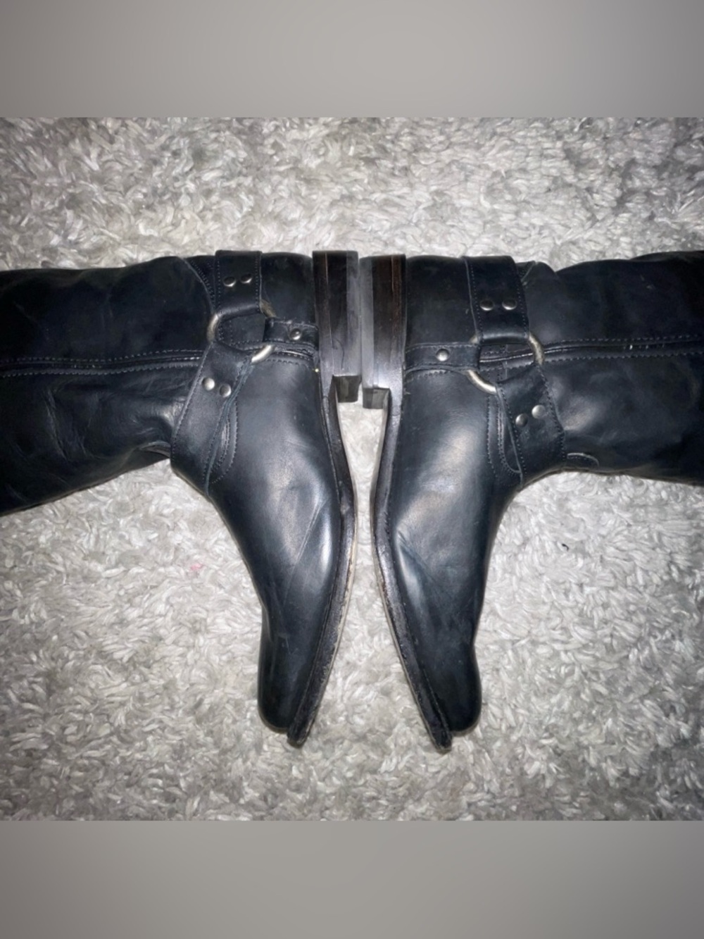 Frye Harness Boots Black Leather Biker Round Toe Western Women’s Size 10B - Picture 3 of 16
